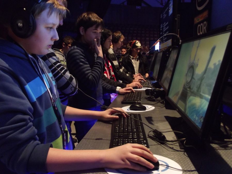 A row of Esports players playing computer games