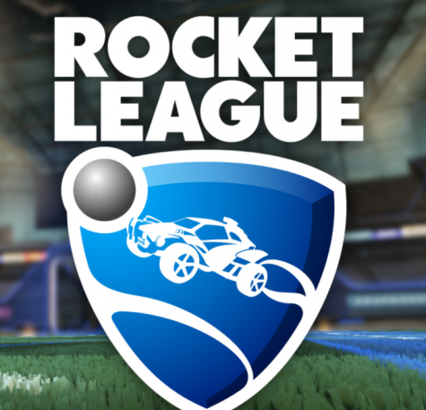 The logo for the video game Rocket League: a car driving into a ball underneath text reading Rocket League