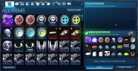 An in-game menu for trading in the game Rocket League