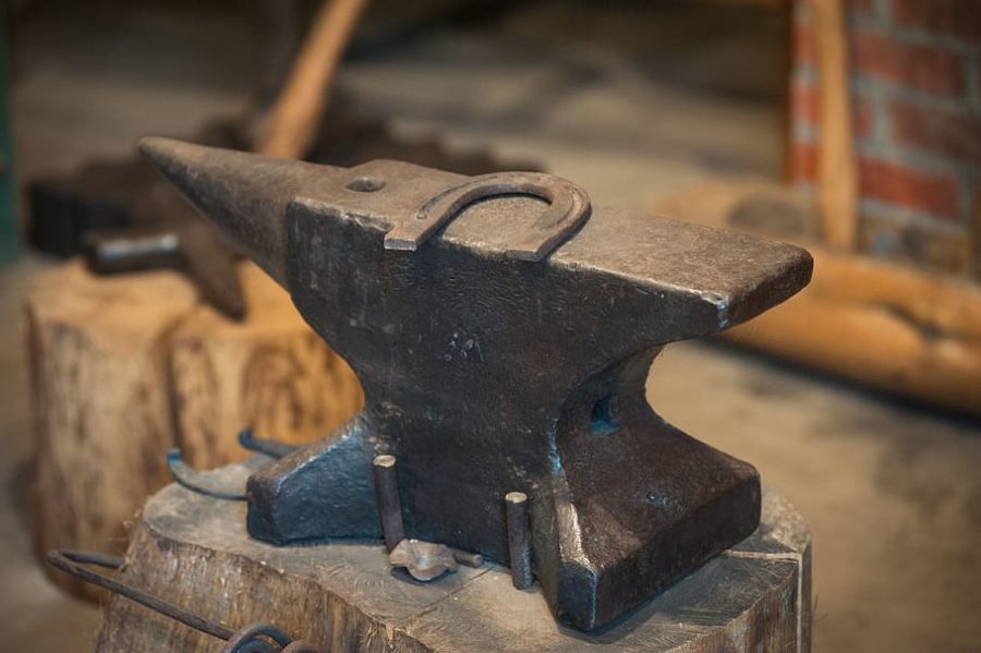 An anvil with a horseshoe on it