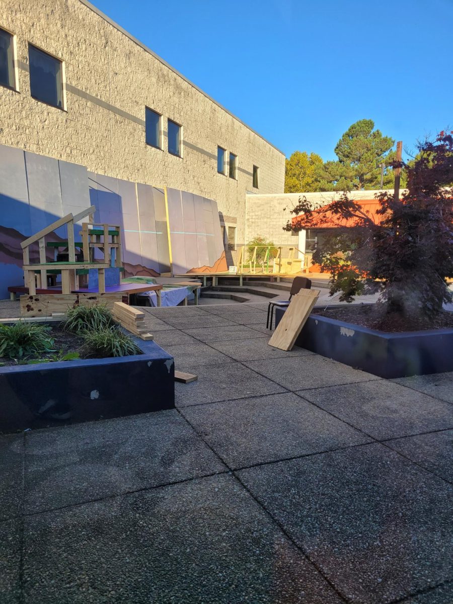 The outside set in progress