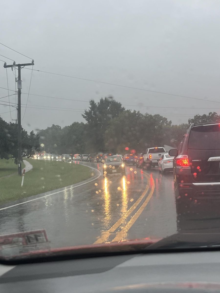 The line of traffic along Bailey Bridge in the morning